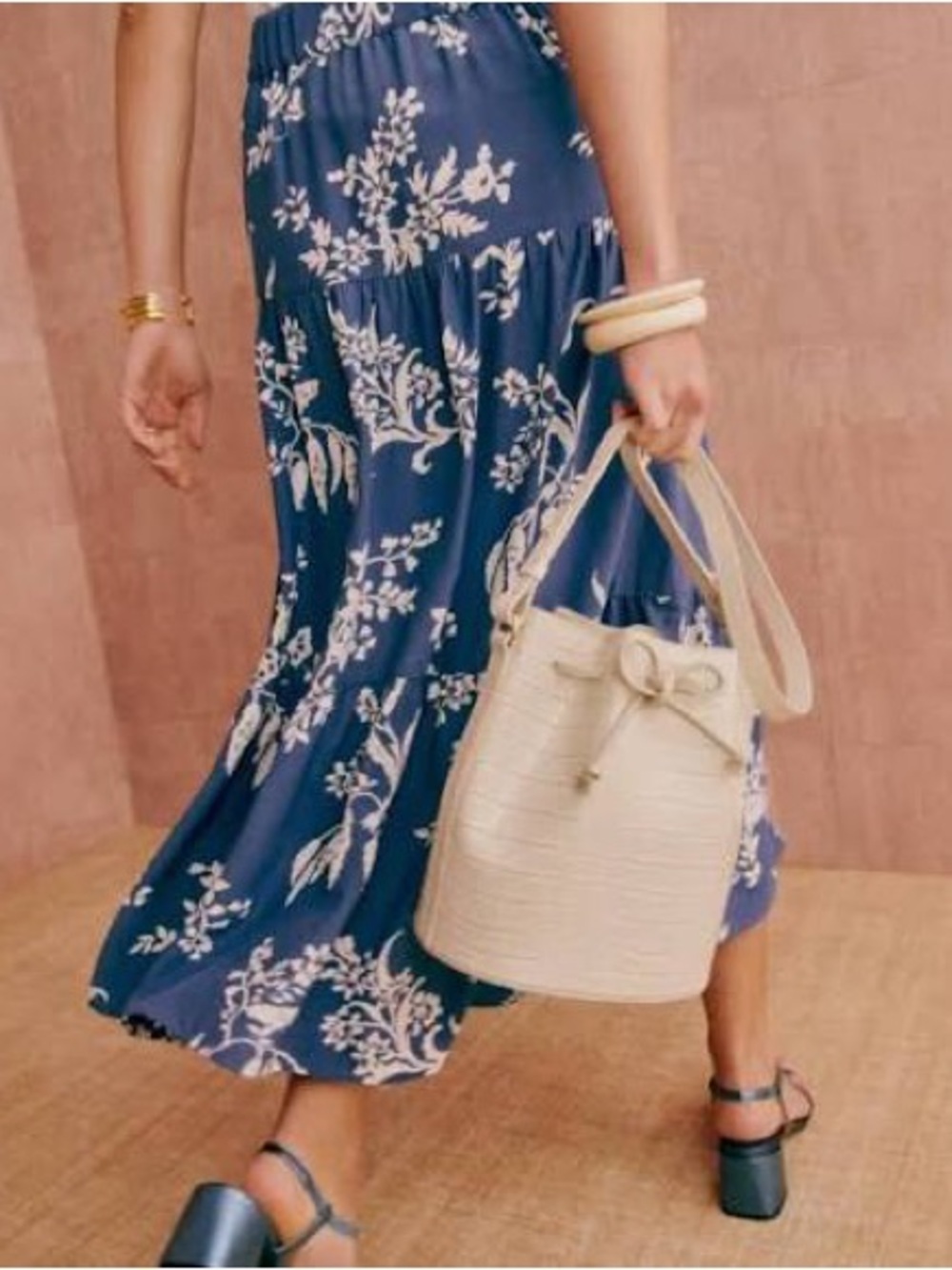 Sezane Navy Blue Floral Midi Skirt